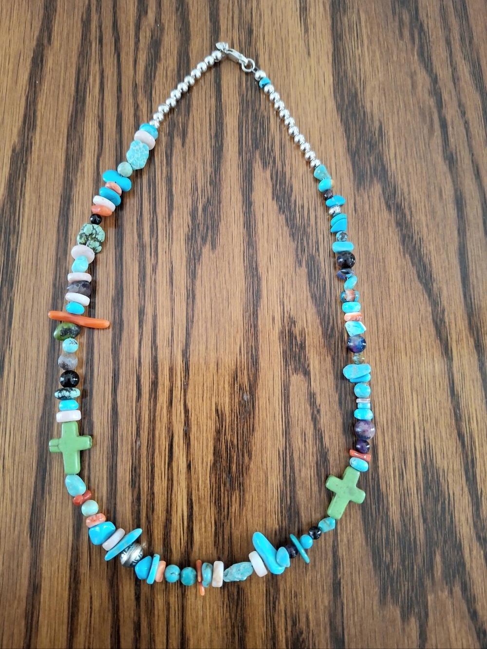 Necklace Turquoise Multi-natural stones Beaded 18" Sterling Silver